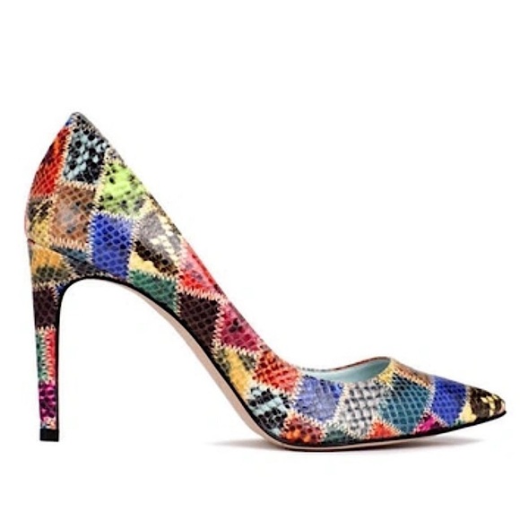 AERA Women's Olivia Pump Snakeskin Mulit color patchwork Pumps heels 35EU 5 US - Picture 1 of 12